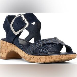 Donald J. Pliner Rolli Platform Silver Buckle Crocodile Leather Sandal, Navy, 6